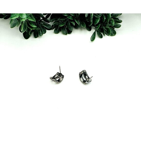 Vintage Crystal Pave Curved Half Hoop Stud Earrings Silver Tone - Picture 4 of 4